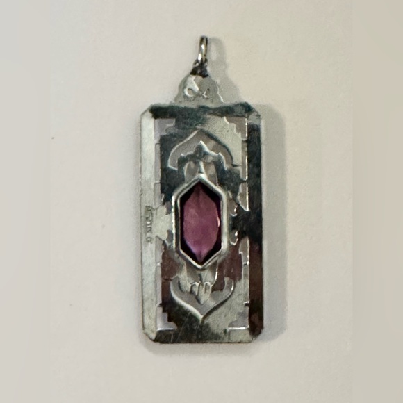 Vintage Art Deco Filigree Sterling Silver & Amethyst Pendant - Picture 7 of 16